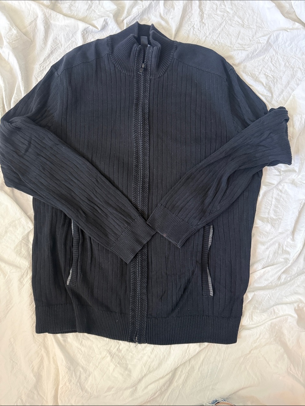 Alfani Black Ribbed Full-Zip Sweater Jacket